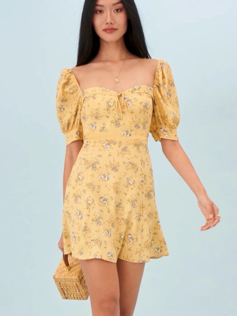 Reformation Lillet Dress Floral Sweetheart Puff Sleeve Mini Dress S 0